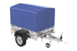 Anhænger 150 TIP 150×106 cm [med blå høj presenning, bøjler og støttehjul]