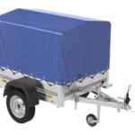 Anhænger 150 TIP 150×106 cm [med blå høj presenning, bøjler og støttehjul]