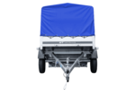 Bilanhænger 230×125 Havetrailer 230 TIP Unitrailer 750 kg med støttehjul, blå høj presenning og bøjler - Billede 2