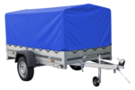 Bilanhænger 230×125 Havetrailer 230 TIP Unitrailer 750 kg med støttehjul, blå høj presenning og bøjler - Billede 6