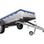 Enkeltaksel lavlæsser Havetrailer 264 tip Mit støttehjul, Querstreben Und Blauer flad presenning