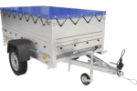 Haveanhænger 200 tip med støttehjul, to sidevægge, H-0-ramme og blå presenning