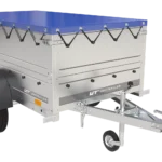 Haveanhænger 200 tip med støttehjul, to sidevægge, H-0-ramme og blå presenning