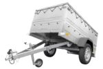 Tippbar personbilanhænger Havetrailer 200 TIP med ekstra sidetofter, støttehjul og flad presenning