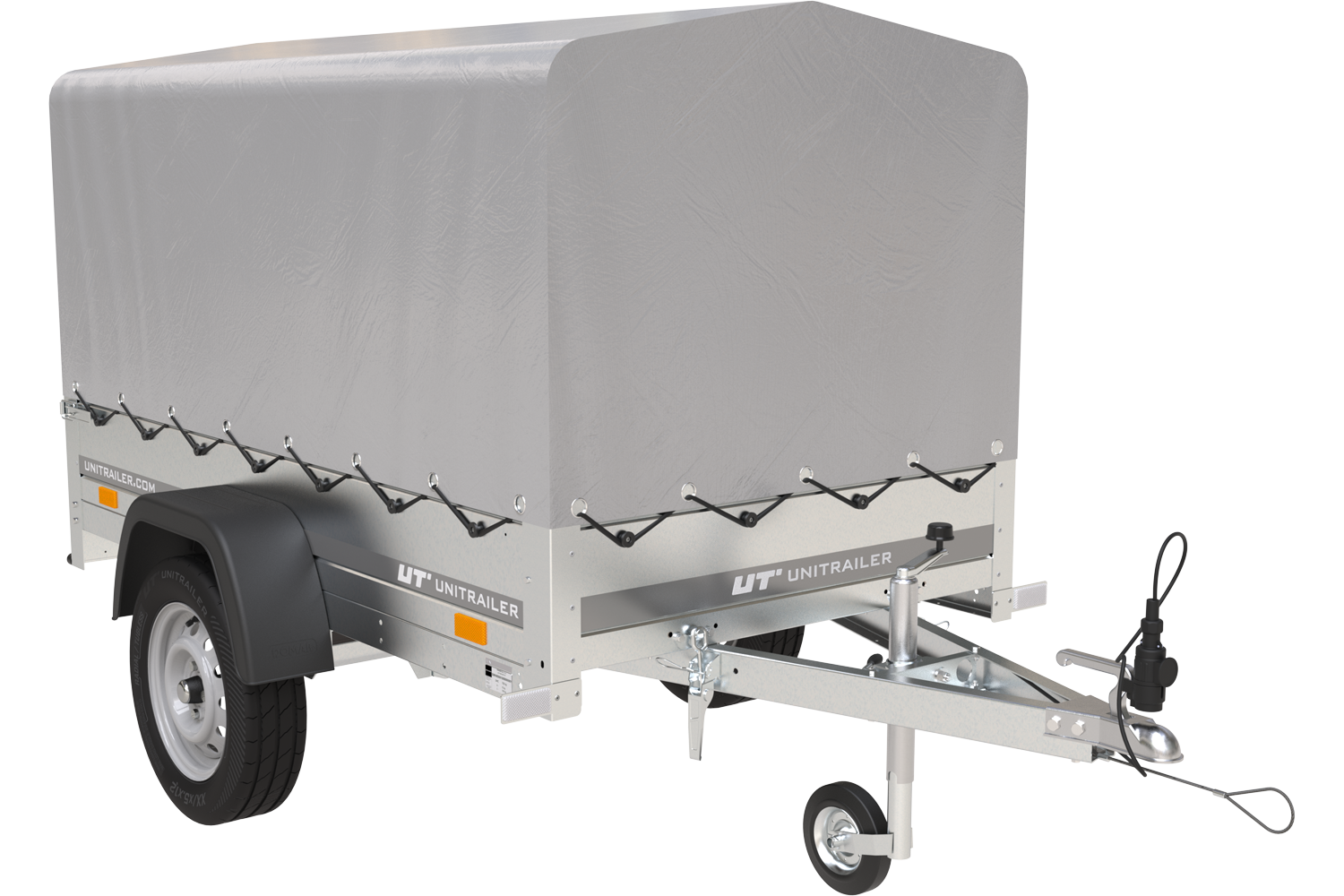 ger_pl_Pkw-Anhanger-GARDEN-TRAILER-201-KIPP-mit-Stutzrad-Hochplane-und-Hochspriegel-4183_12 (2) Ny anhænger Ubremset tippevogn Havetrailer 150 TIP med ekstra sidetofter, støttehjul, høj presenning og bøjler - Billede 1