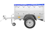 Ny personbilanhænger Havetrailer 150 TIP med ekstra sidetofter, støttehjul og blå flad presenning - Billede 3